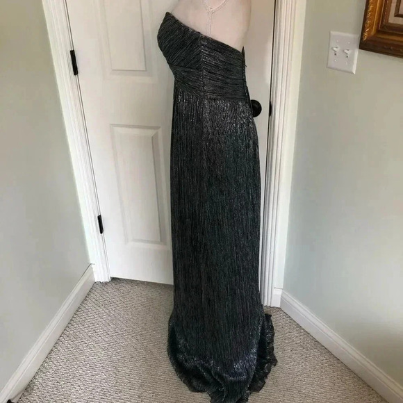 New Allure Bridals black, silver long matalic strapless mod gown size 6/8 - Picture 4 of 14